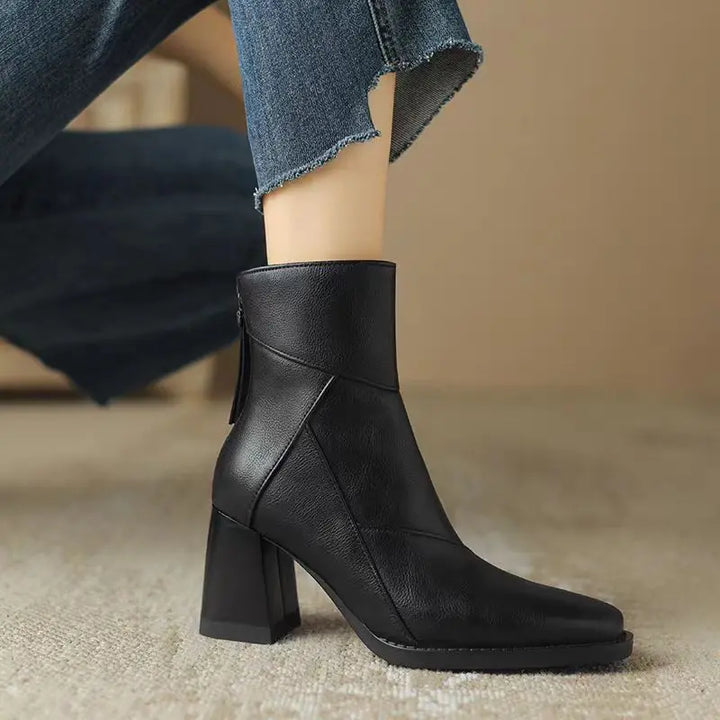 Sara | Timeless Square Toe Block Heel Ankle Boots