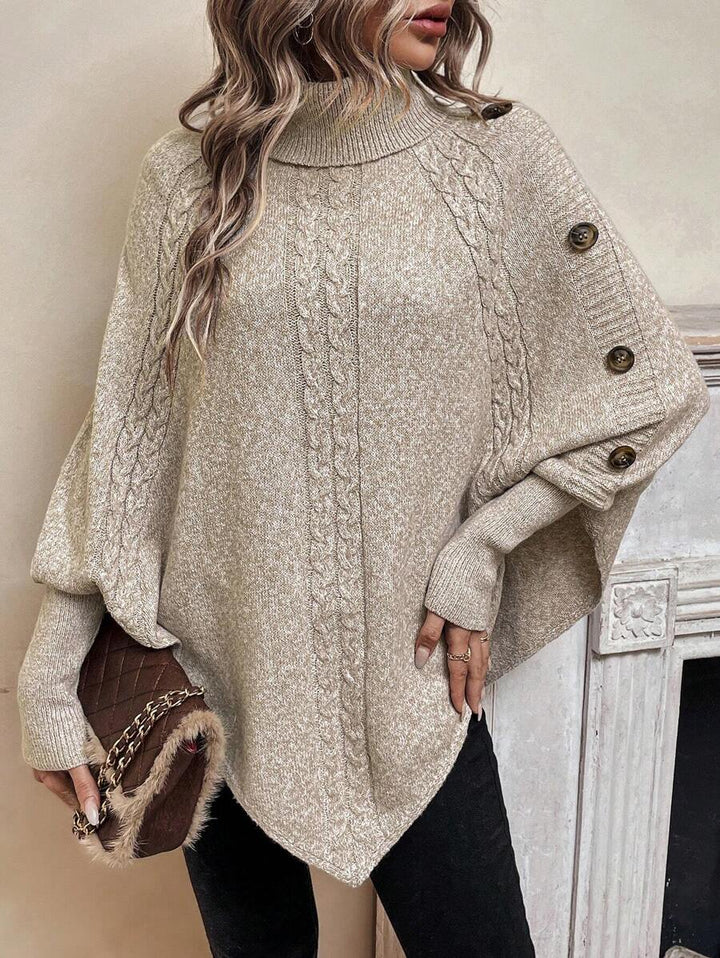 Sarah | Chic Cable Knit Poncho Turtleneck Sweater