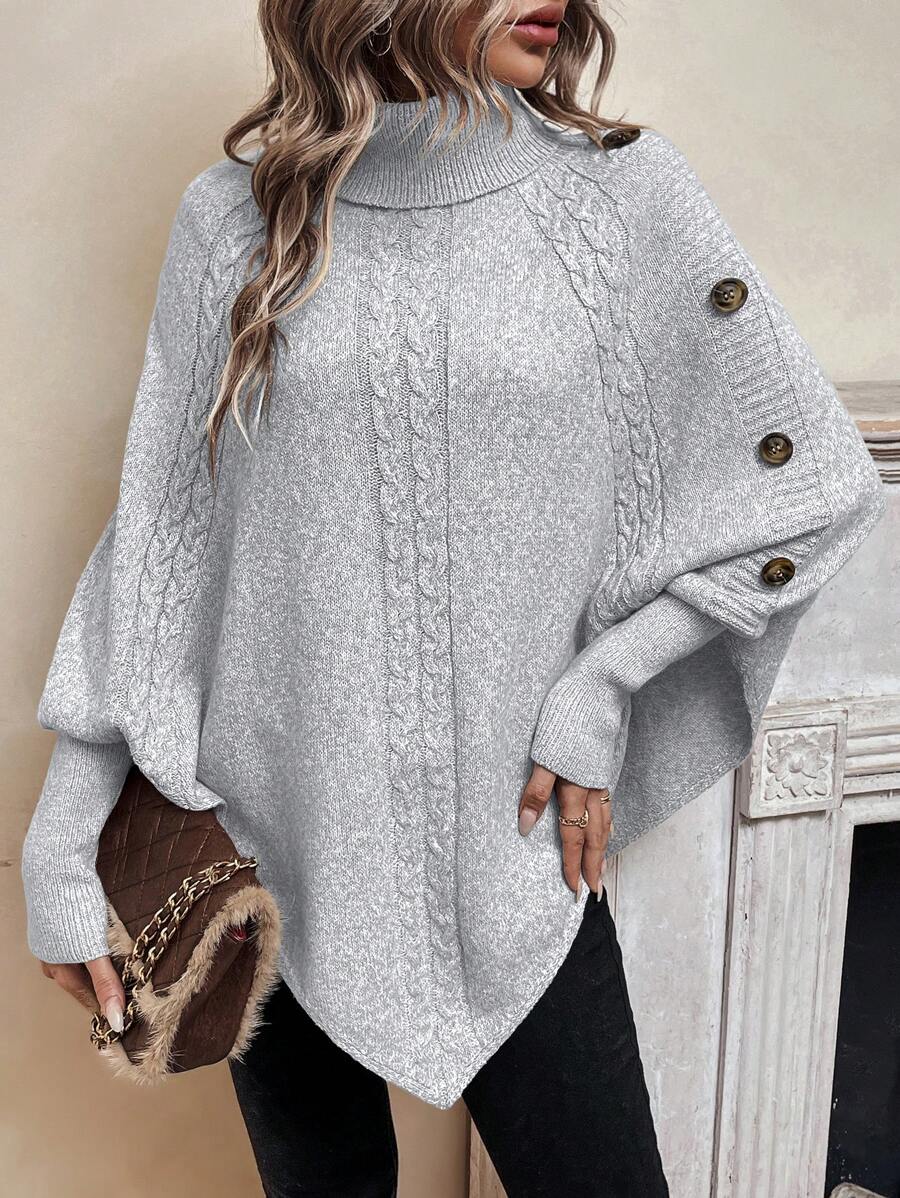 Sarah | Chic Cable Knit Poncho Turtleneck Sweater