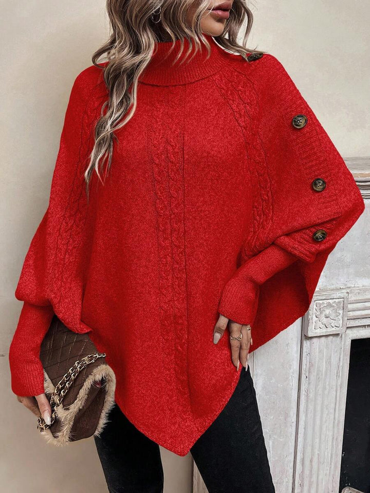 Sarah | Chic Cable Knit Poncho Turtleneck Sweater