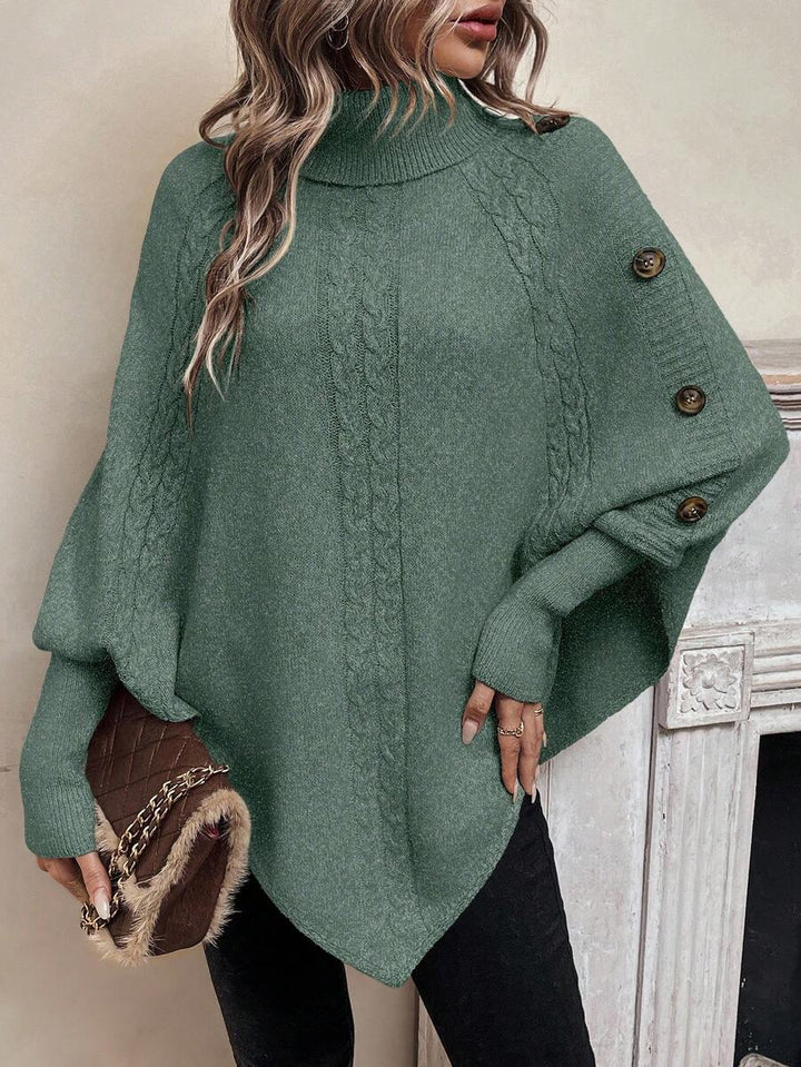 Sarah | Chic Cable Knit Poncho Turtleneck Sweater