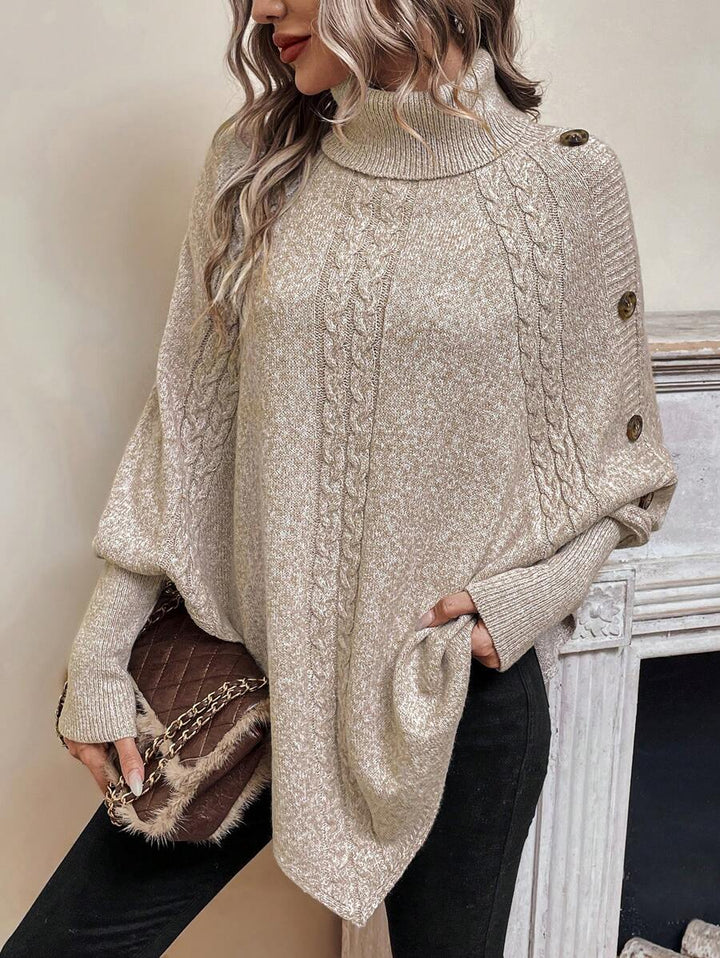 Sarah | Chic Cable Knit Poncho Turtleneck Sweater