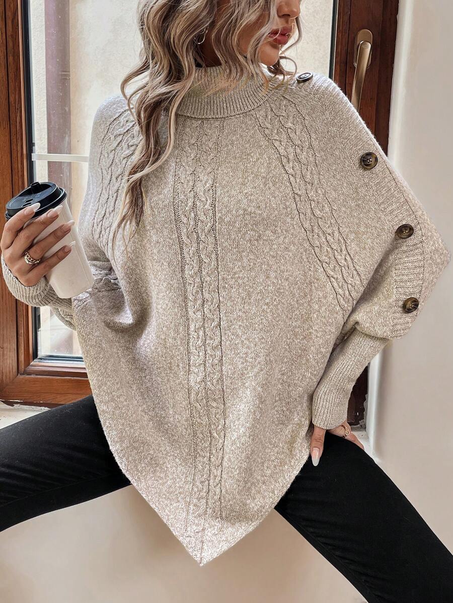 Sarah | Chic Cable Knit Poncho Turtleneck Sweater