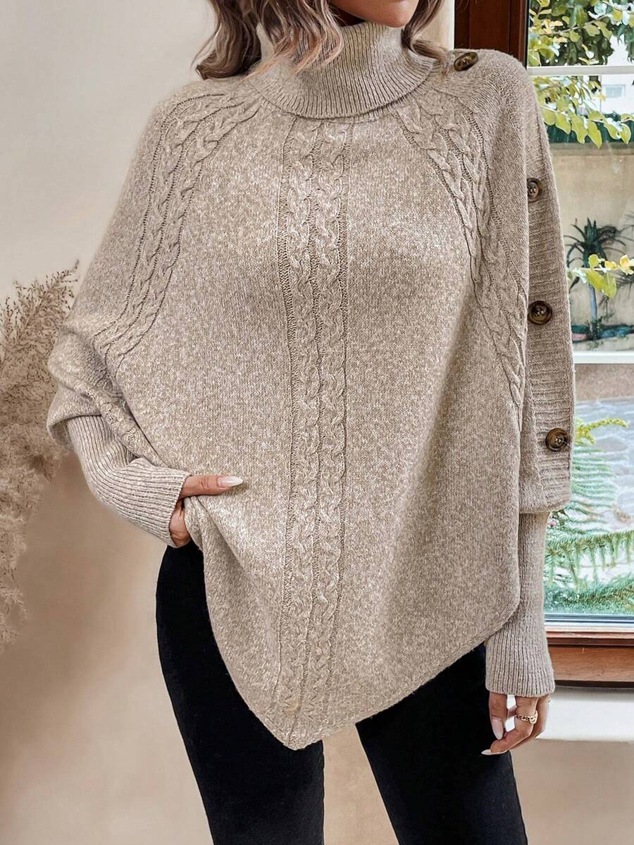 Sarah | Chic Cable Knit Poncho Turtleneck Sweater