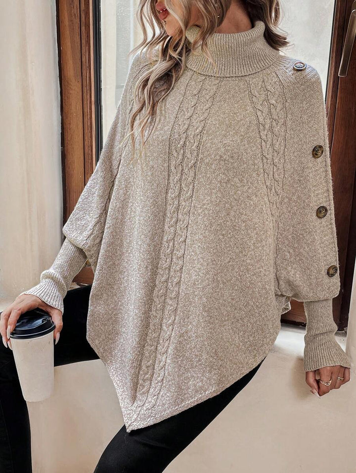 Sarah | Chic Cable Knit Poncho Turtleneck Sweater