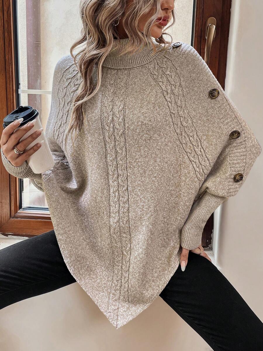 Sarah | Chic Cable Knit Poncho Turtleneck Sweater