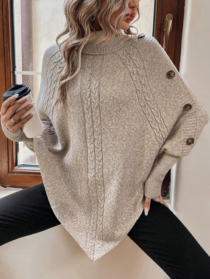 Sarah | Chic Cable Knit Poncho Turtleneck Sweater