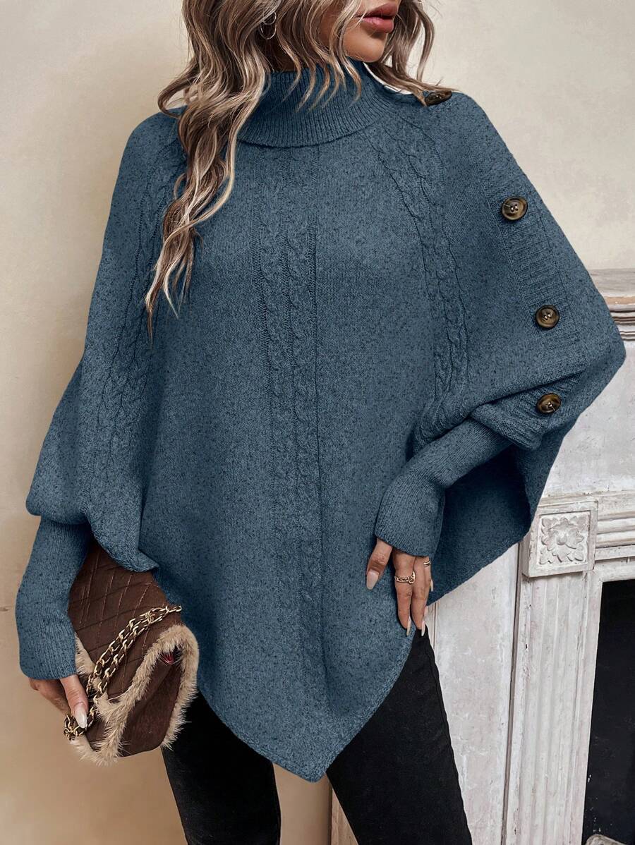 Sarah | Chic Cable Knit Poncho Turtleneck Sweater