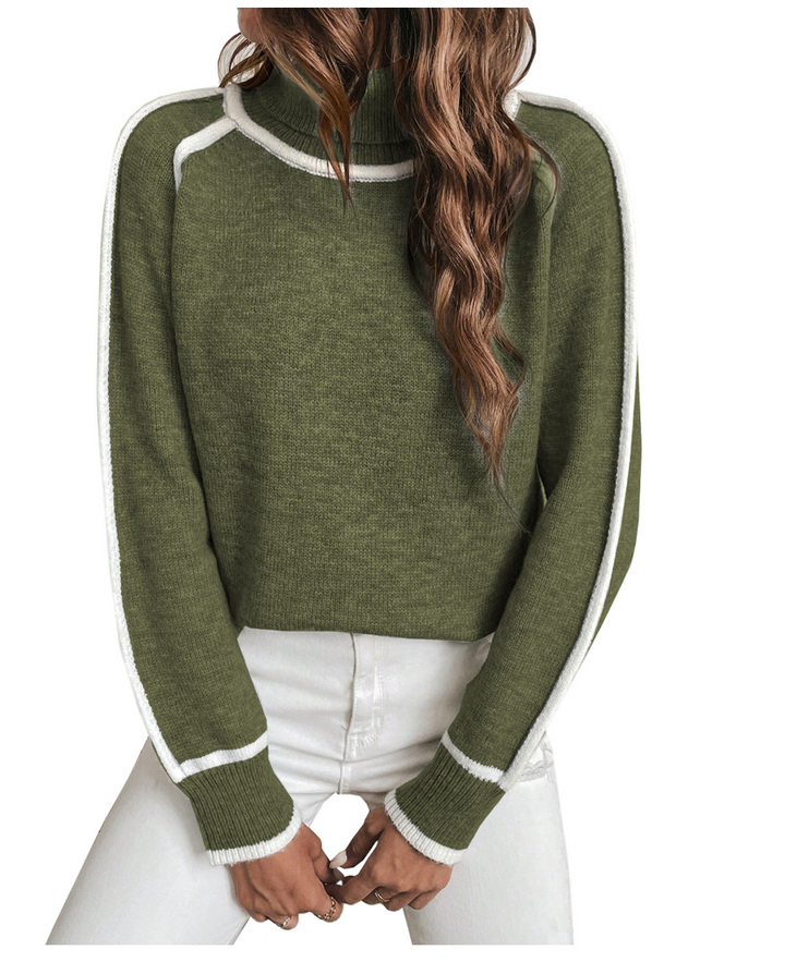 Sarah | Classic Contrast Trim Long Sleeve Turtleneck Sweater