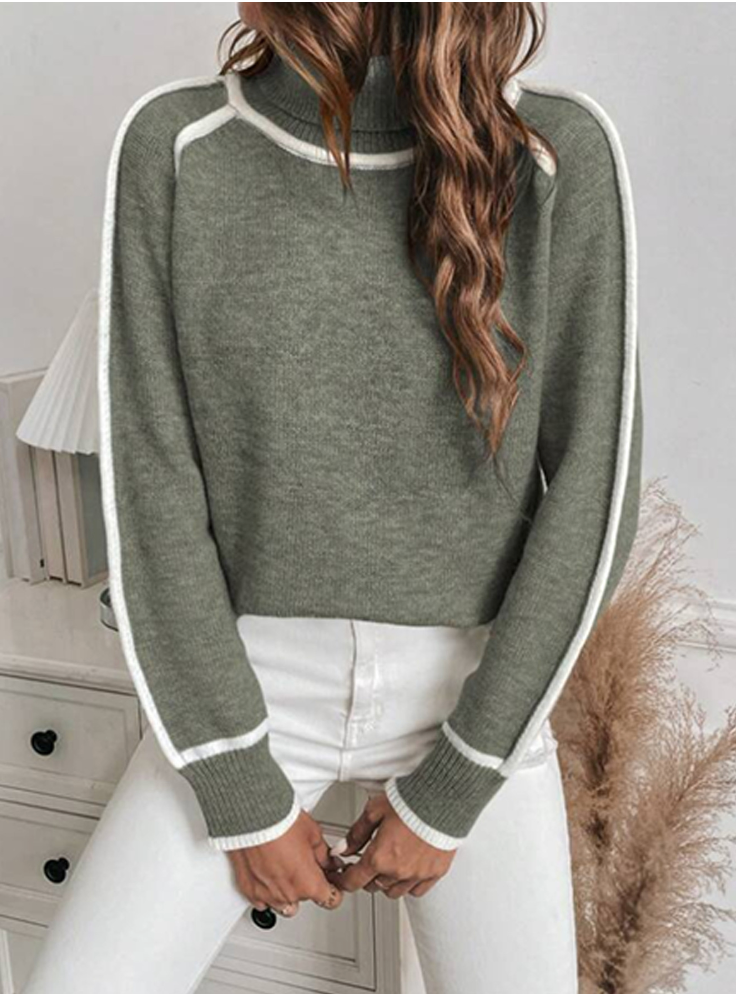 Sarah | Classic Contrast Trim Long Sleeve Turtleneck Sweater