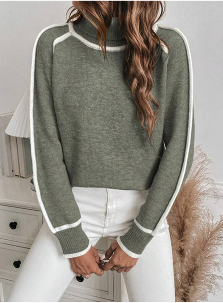 Sarah | Classic Contrast Trim Long Sleeve Turtleneck Sweater