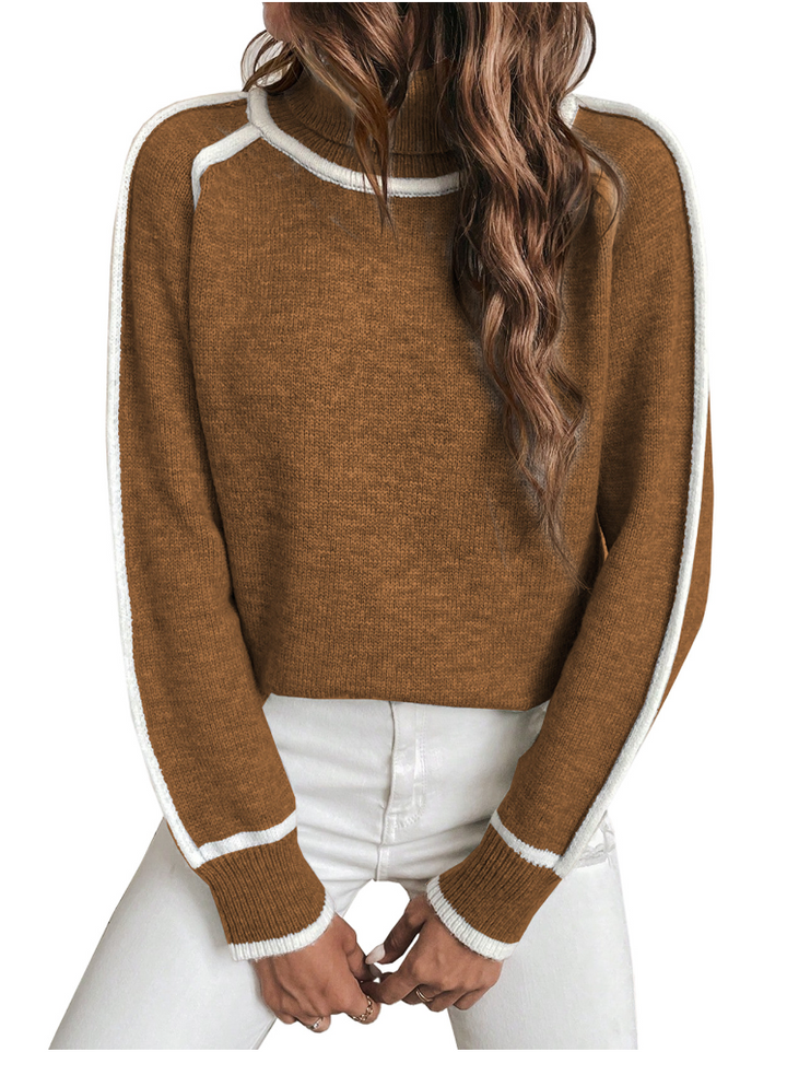 Sarah | Classic Contrast Trim Long Sleeve Turtleneck Sweater