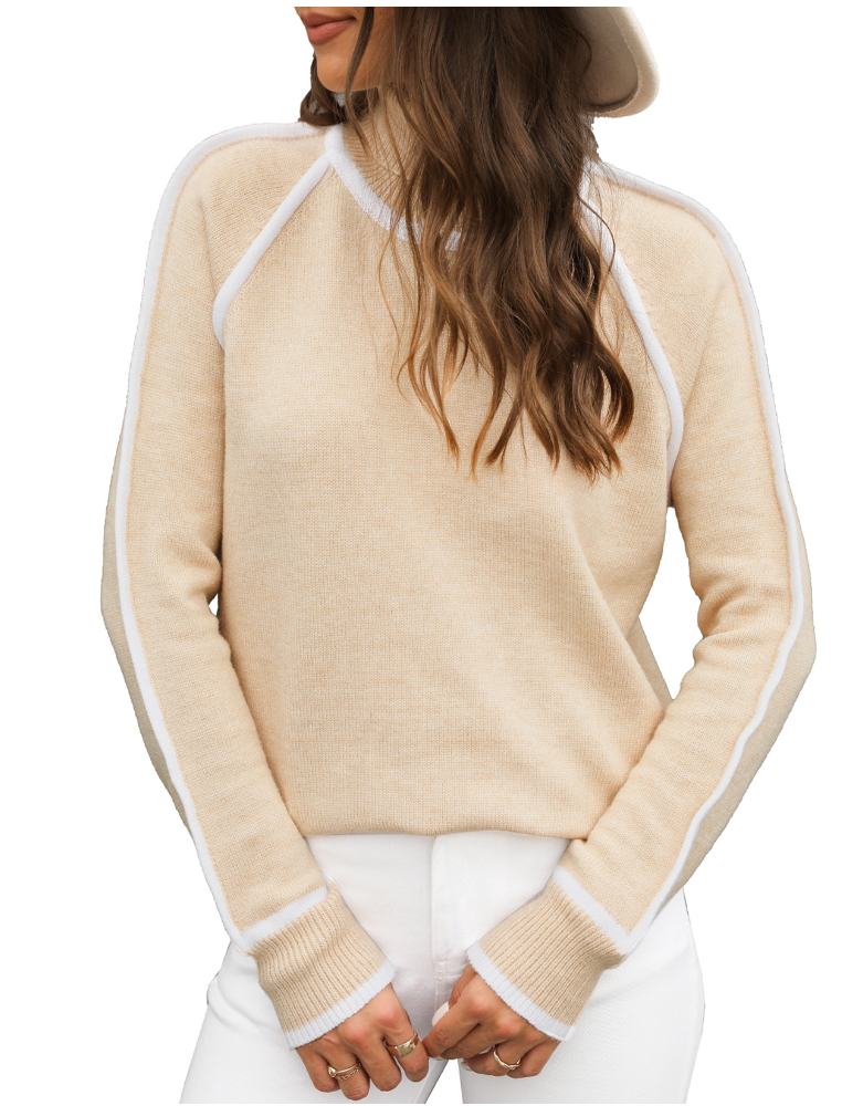 Sarah | Classic Contrast Trim Long Sleeve Turtleneck Sweater