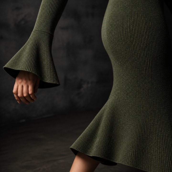Sarah | Polished Ribbed Half-Zip Fishtail Midi Sweater Dress