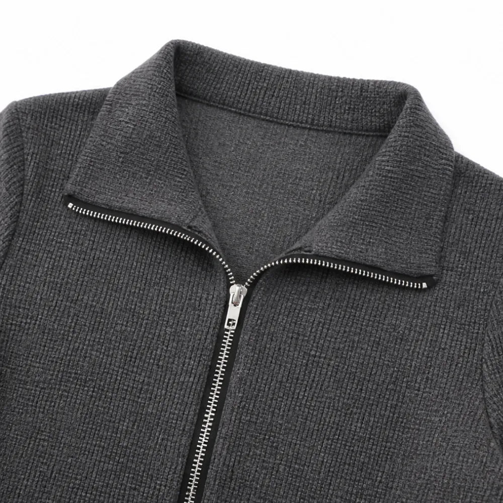 Sarah | Polished Ribbed Half-Zip Fishtail Midi Sweater Dress