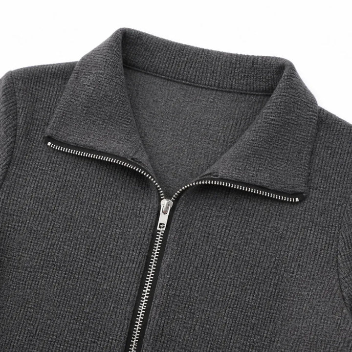 Sarah | Polished Ribbed Half-Zip Fishtail Midi Sweater Dress