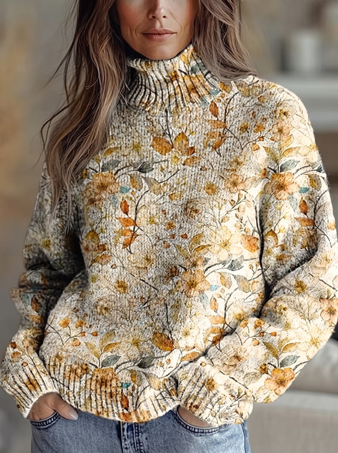 Sarah | Sophisticated Floral Oversized Turtleneck Sweater