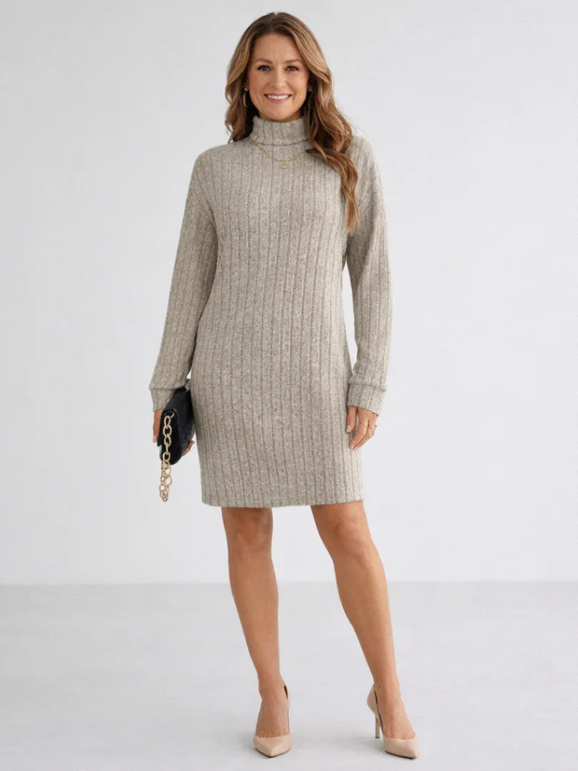 Sarah | Sophisticated Ribbed Turtleneck Sweater Dress