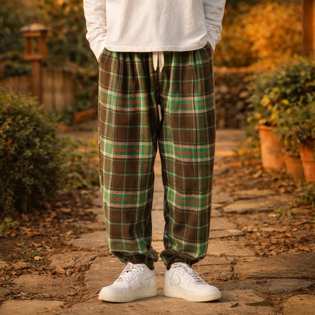 Scott | Timeless Relaxed Fit Drawstring Plaid Pants