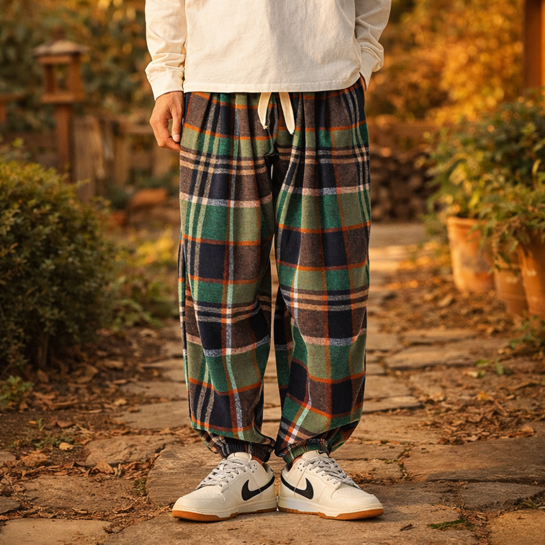 Scott | Timeless Relaxed Fit Drawstring Plaid Pants