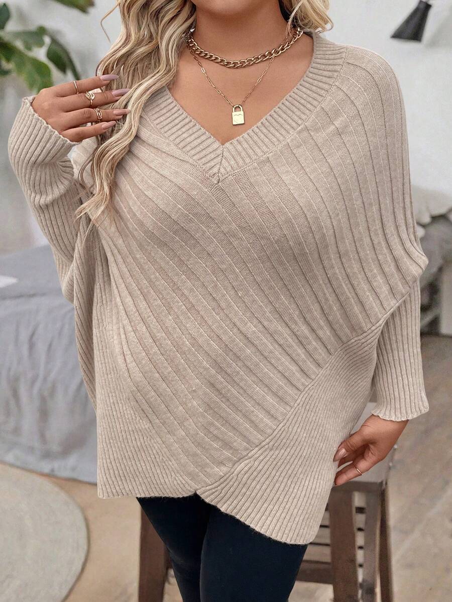 Sharon | Stylish V-Neck Oversized Sweater with Batwing Sleeves