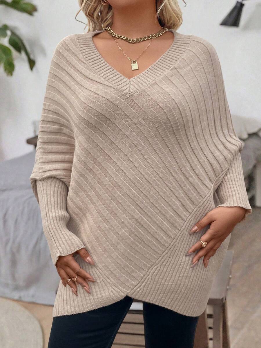 Sharon | Stylish V-Neck Oversized Sweater with Batwing Sleeves