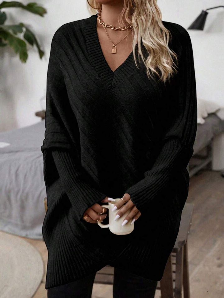 Sharon | Stylish V-Neck Oversized Sweater with Batwing Sleeves