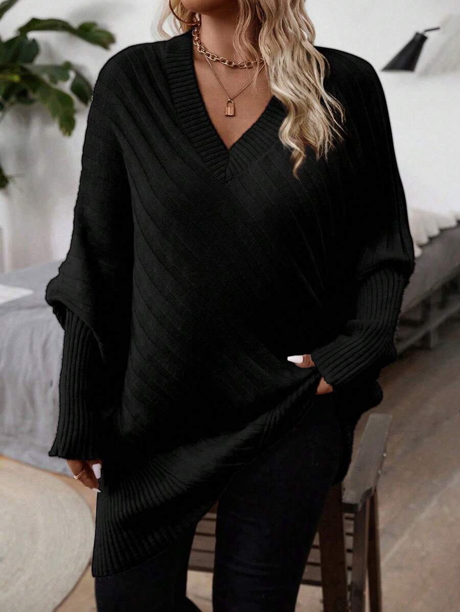 Sharon | Stylish V-Neck Oversized Sweater with Batwing Sleeves