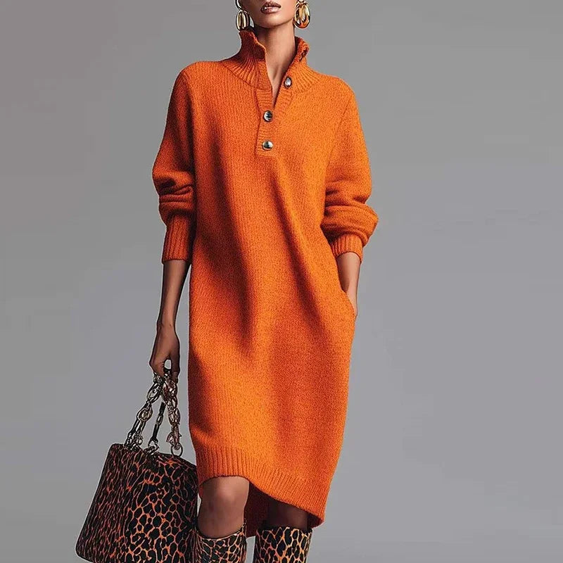 Shirley | Classic Button Collar Knit Sweater Dress