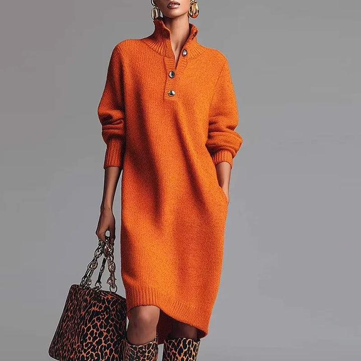 Shirley | Classic Button Collar Knit Sweater Dress