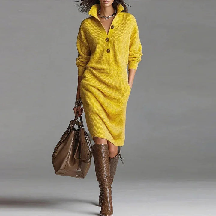Shirley | Classic Button Collar Knit Sweater Dress