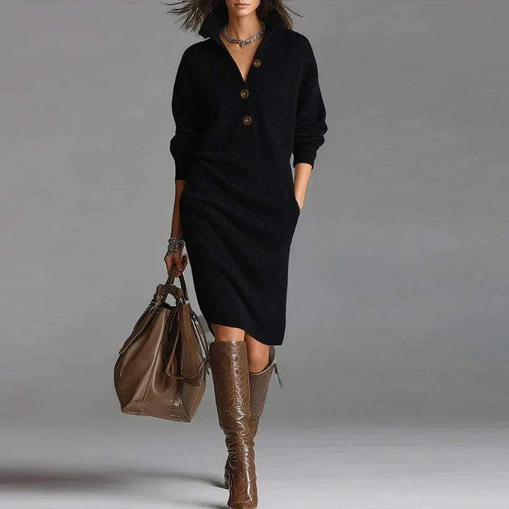 Shirley | Classic Button Collar Knit Sweater Dress