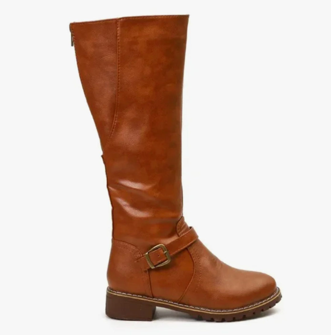 Shirley | Cozy Knee High Block Heel Buckle Boots