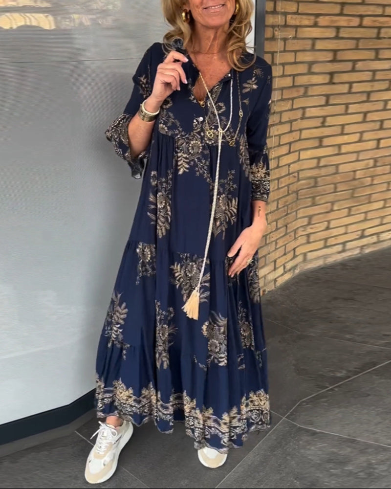 Shirley | Cozy Tiered Floral Print Fall Wedding Guest Maxi Dress