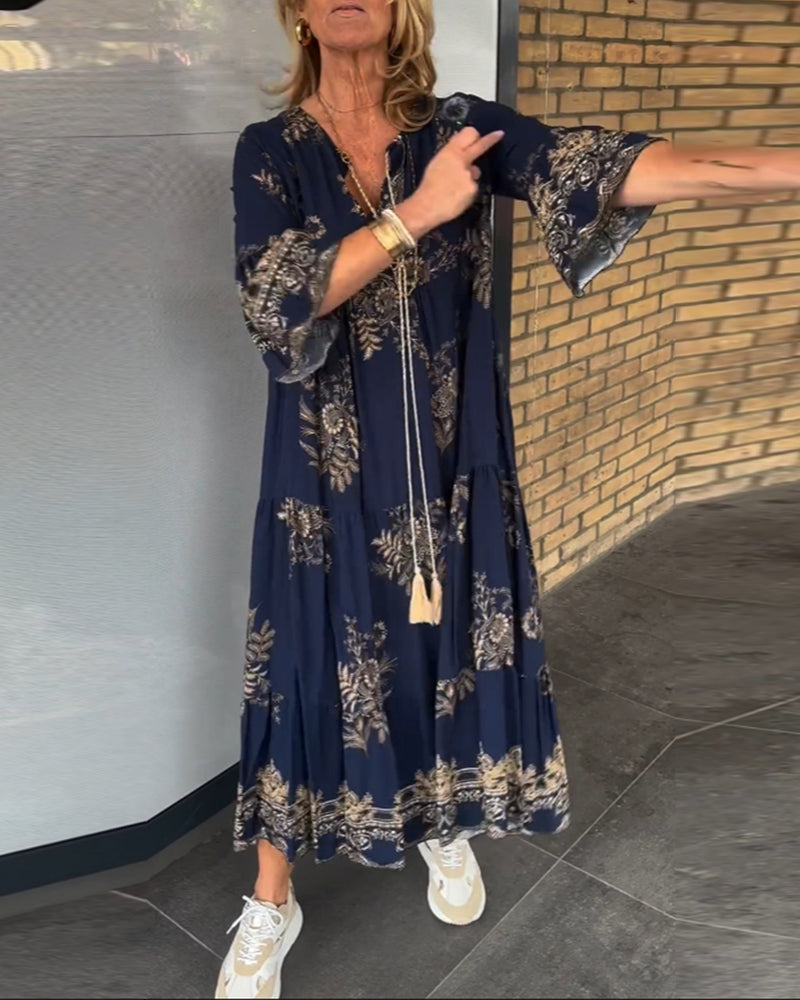 Shirley | Cozy Tiered Floral Print Fall Wedding Guest Maxi Dress