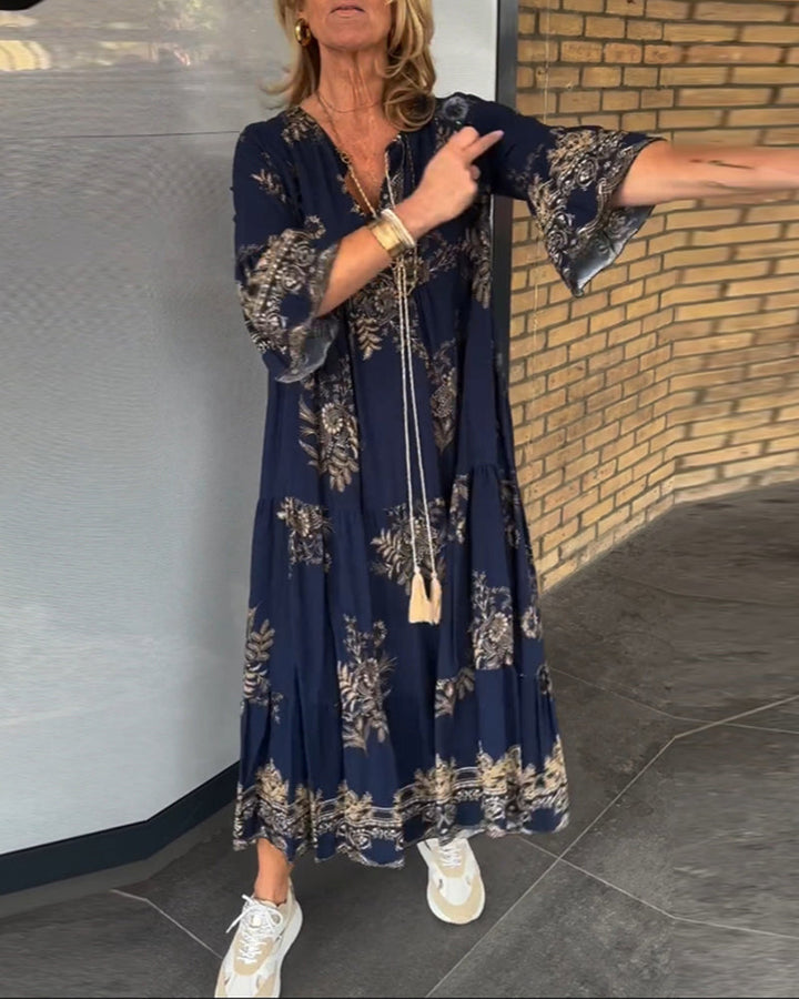Shirley | Cozy Tiered Floral Print Fall Wedding Guest Maxi Dress