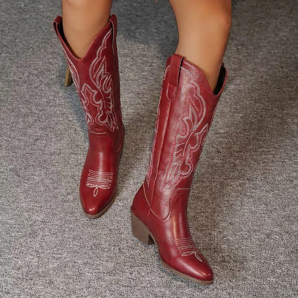 Sophia | Embroidered Knee High Block Heel Cowboy Boots