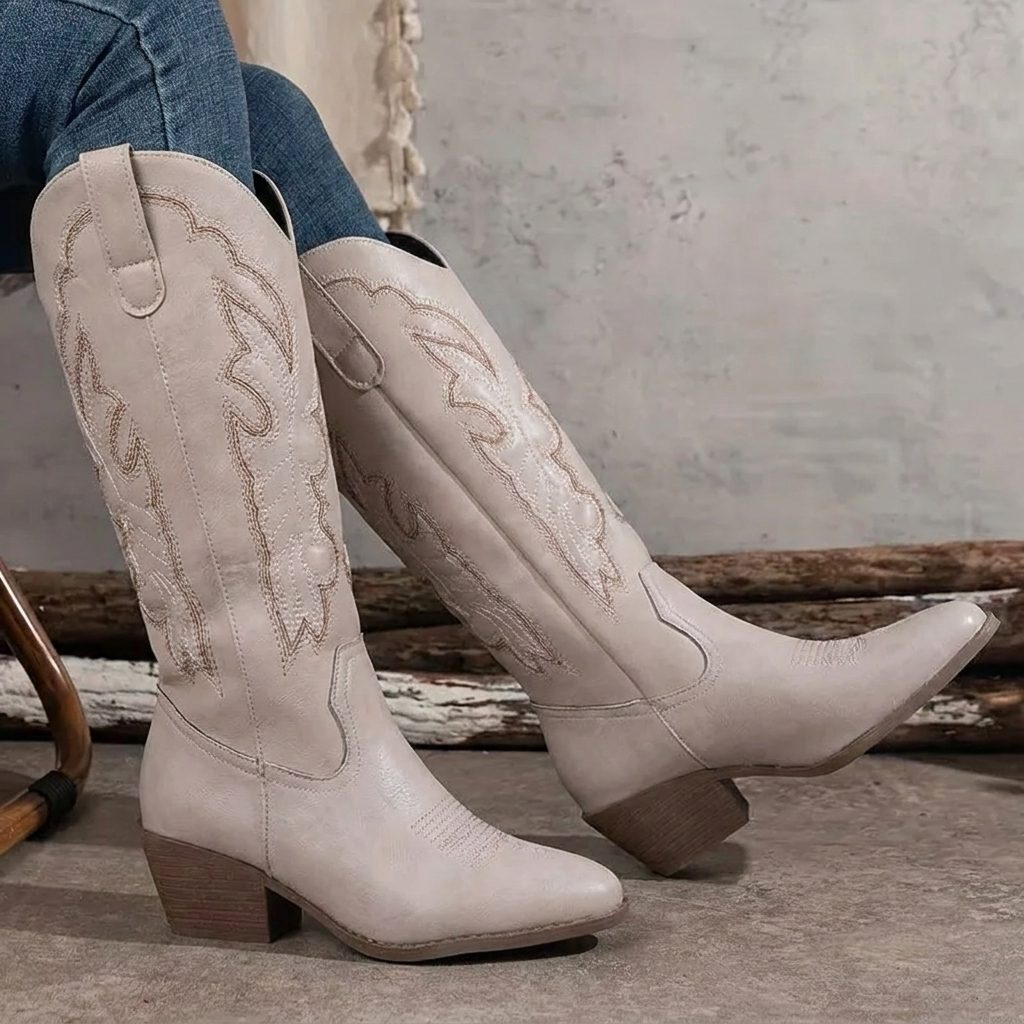 Sophia | Embroidered Knee High Block Heel Cowboy Boots