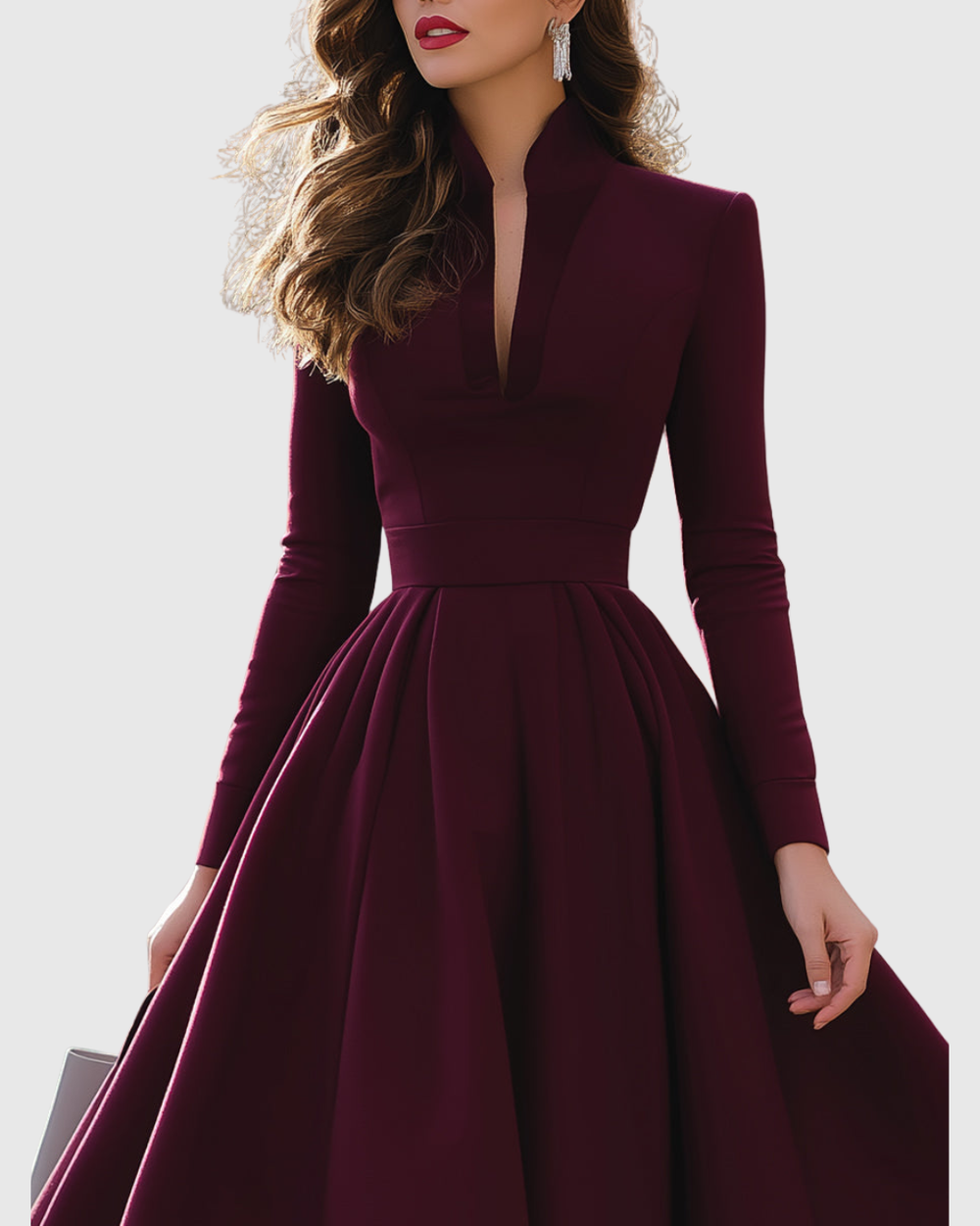 Sophia | Polished Deep V Neck Midi Fall Wedding Guest Dress