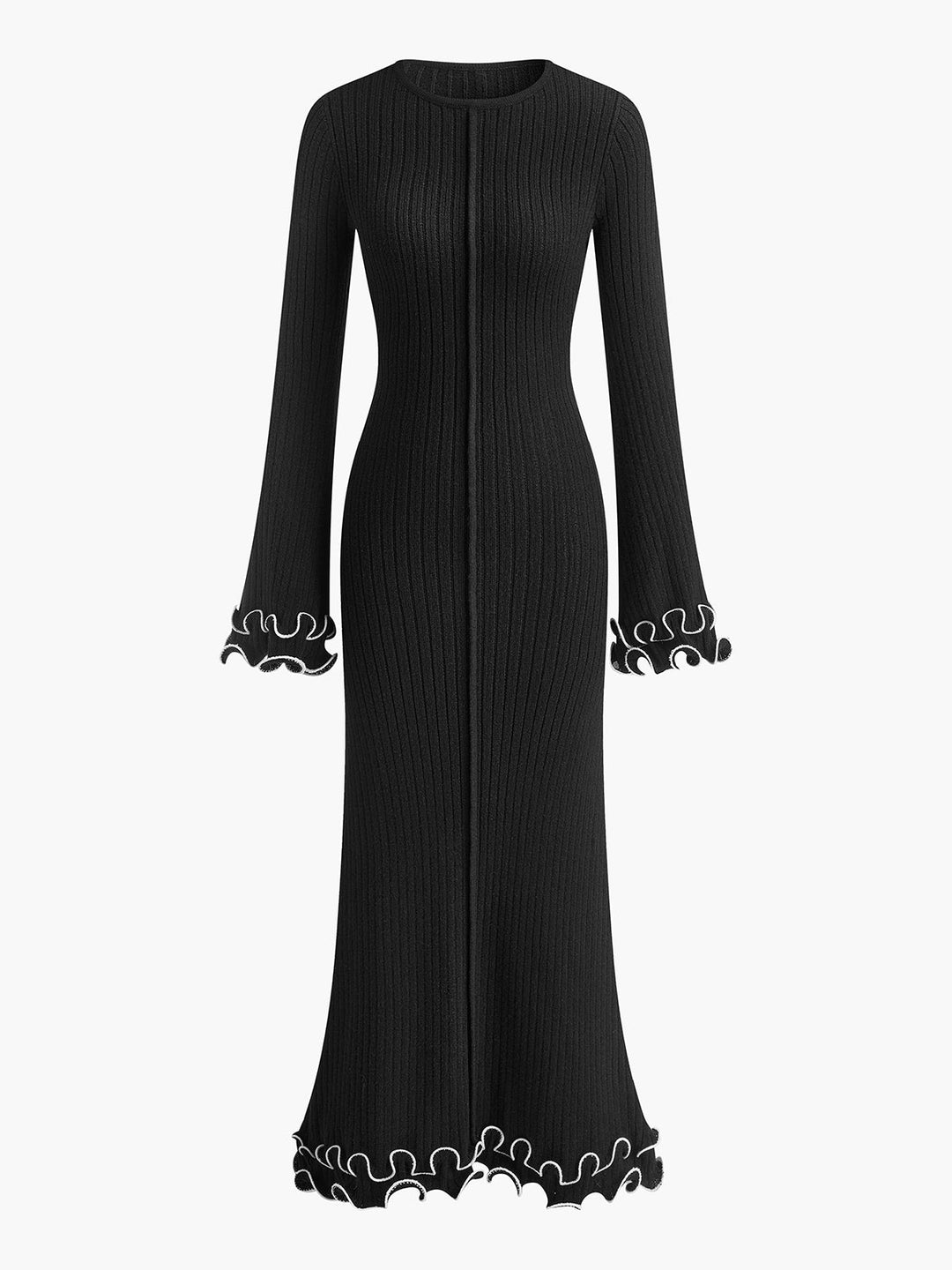 Sophia | Refined Ruffle-Trim Long Sleeve Maxi Sweater Dress