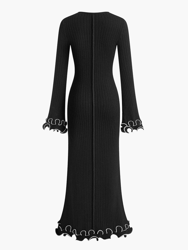 Sophia | Refined Ruffle-Trim Long Sleeve Maxi Sweater Dress