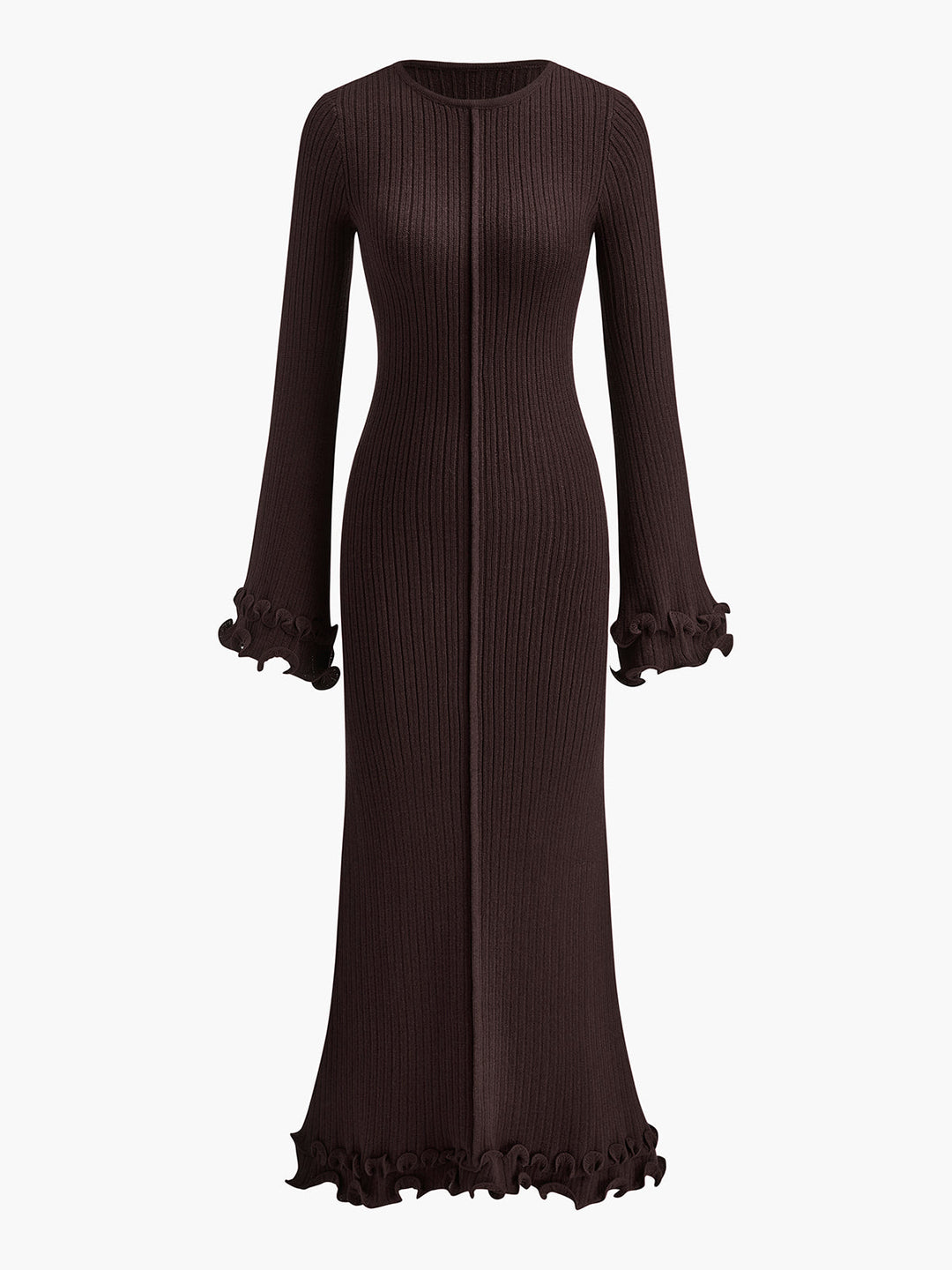 Sophia | Refined Ruffle-Trim Long Sleeve Maxi Sweater Dress
