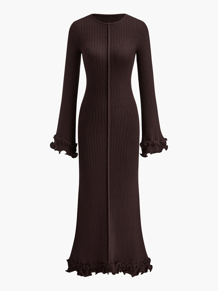 Sophia | Refined Ruffle-Trim Long Sleeve Maxi Sweater Dress