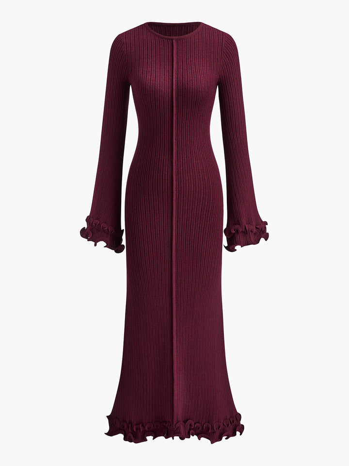 Sophia | Refined Ruffle-Trim Long Sleeve Maxi Sweater Dress