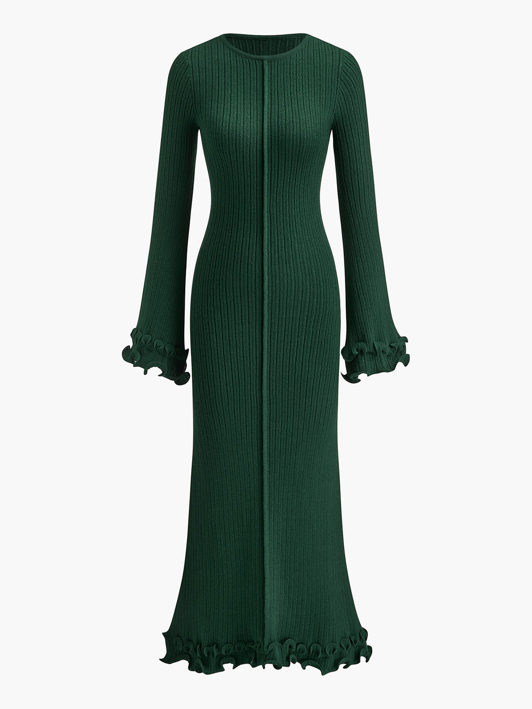 Sophia | Refined Ruffle-Trim Long Sleeve Maxi Sweater Dress