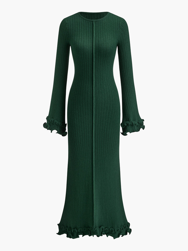 Sophia | Refined Ruffle-Trim Long Sleeve Maxi Sweater Dress
