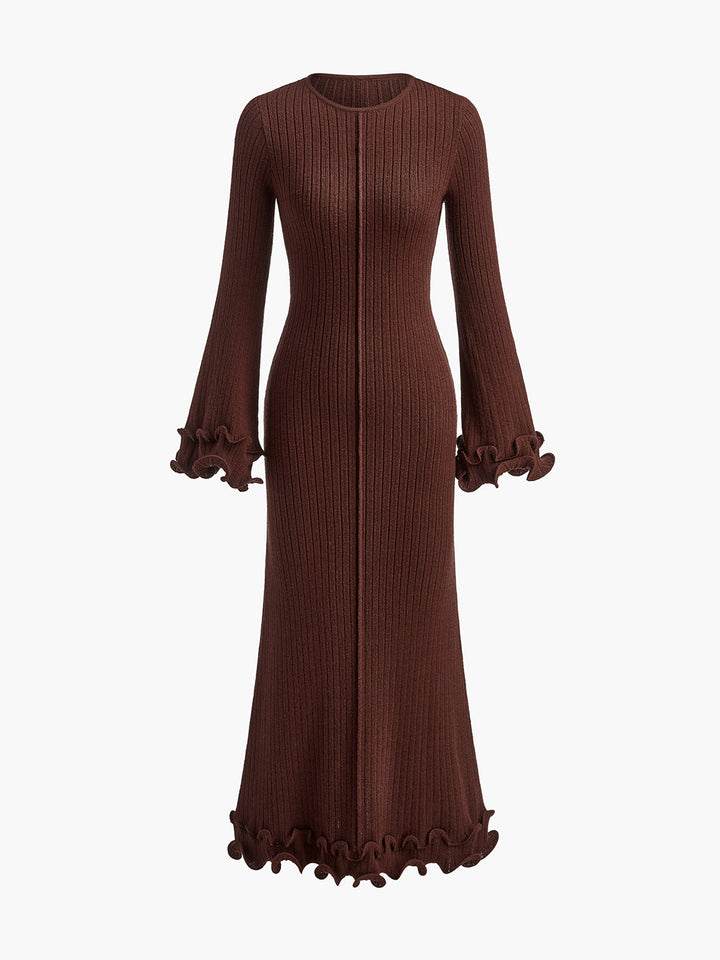 Sophia | Refined Ruffle-Trim Long Sleeve Maxi Sweater Dress