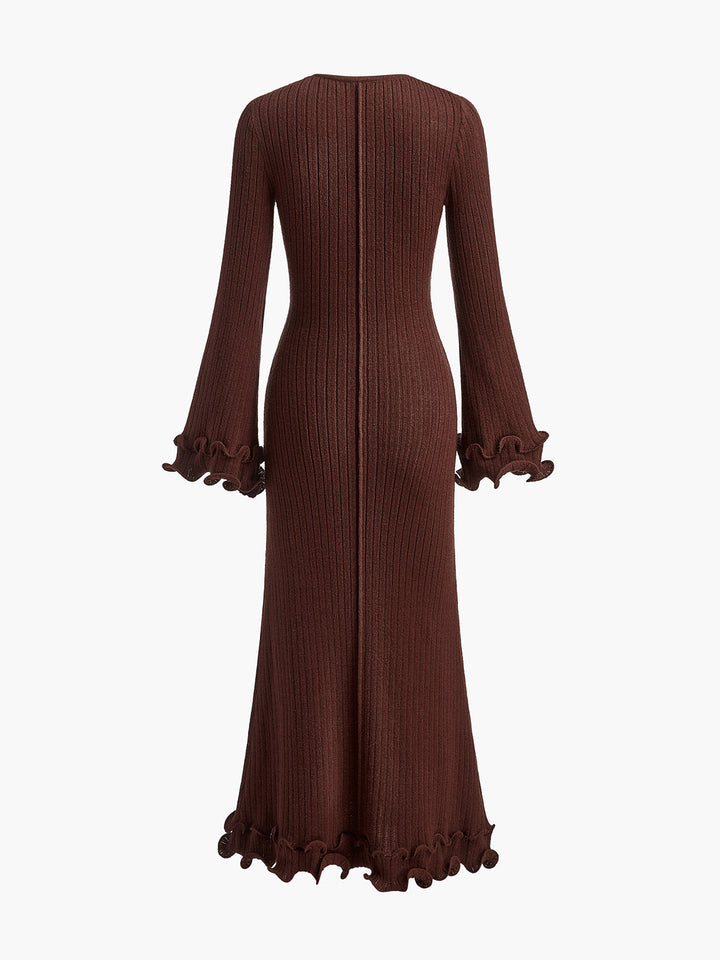 Sophia | Refined Ruffle-Trim Long Sleeve Maxi Sweater Dress