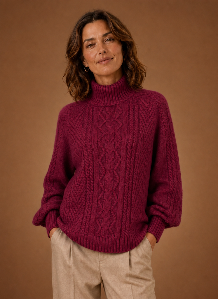 Sophia | Relaxed Cable Knit Turtleneck Sweater
