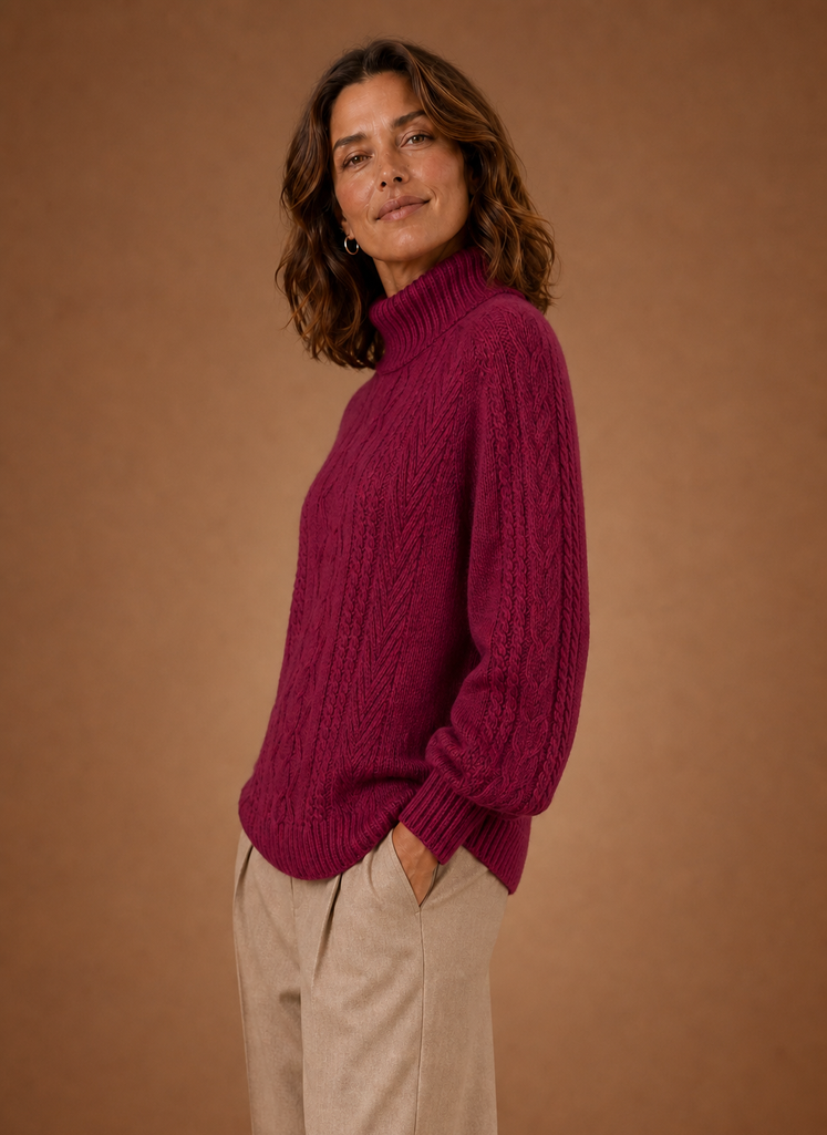 Sophia | Relaxed Cable Knit Turtleneck Sweater